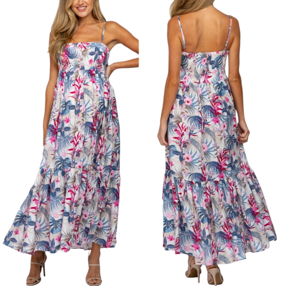 Ellison Dress Womens Size Medium Multicolor Tropical Print Ruffle Maxi Dress - Picture 1 of 11